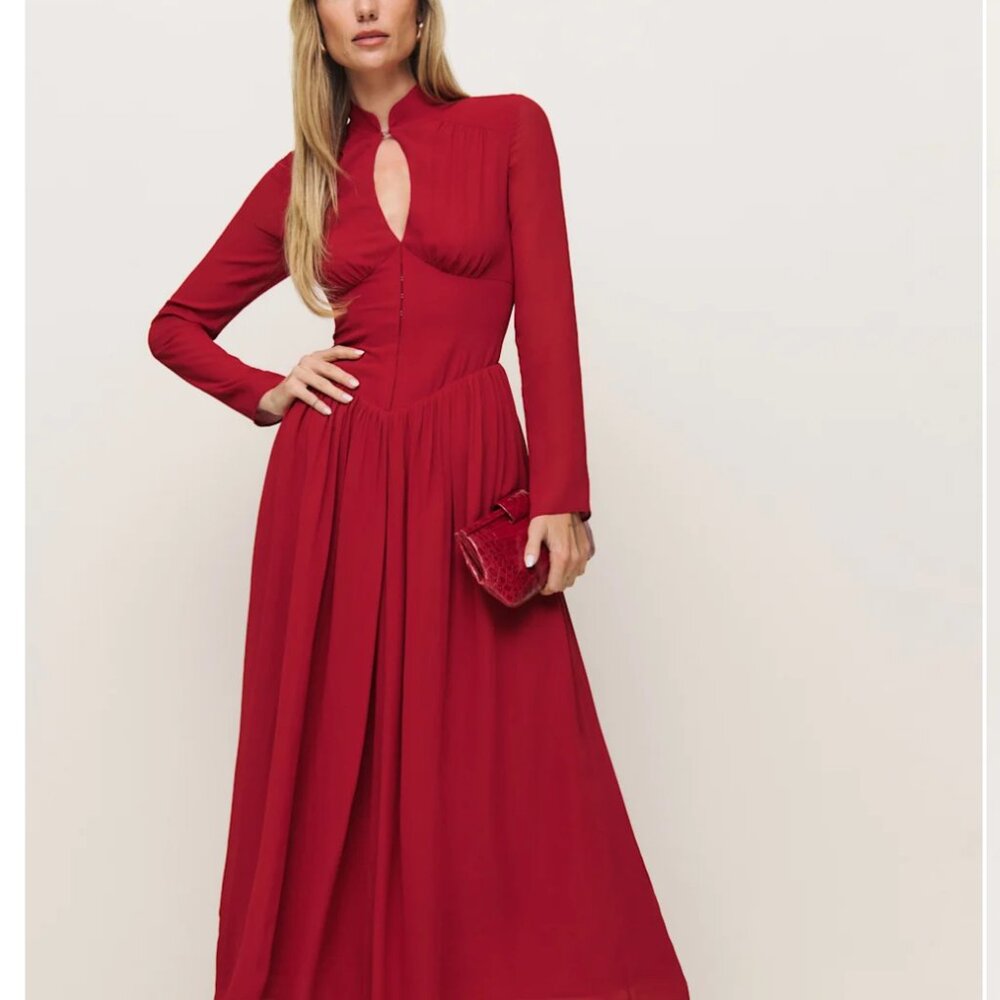Elegant Red Long Sleeve Maxi Dress - Timeless Evening Gown